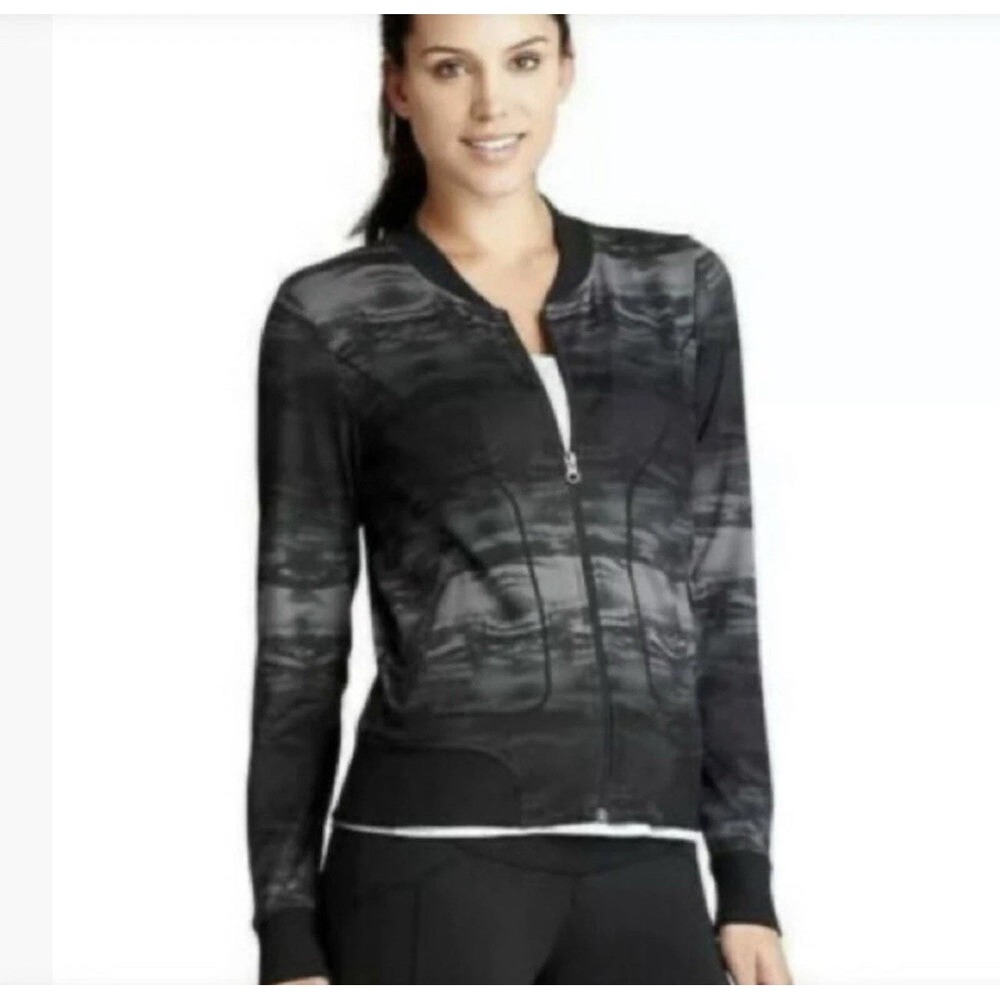 Athleta Bombastic Bomber Zip Up Jacket Size XL Extra‎ Large Black Gray Fitness